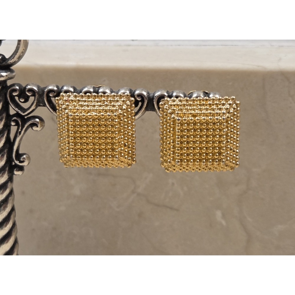 Vintage Carré Etruscan-style‎ Square-shaped Clip-On Earrings 20mm 1980s